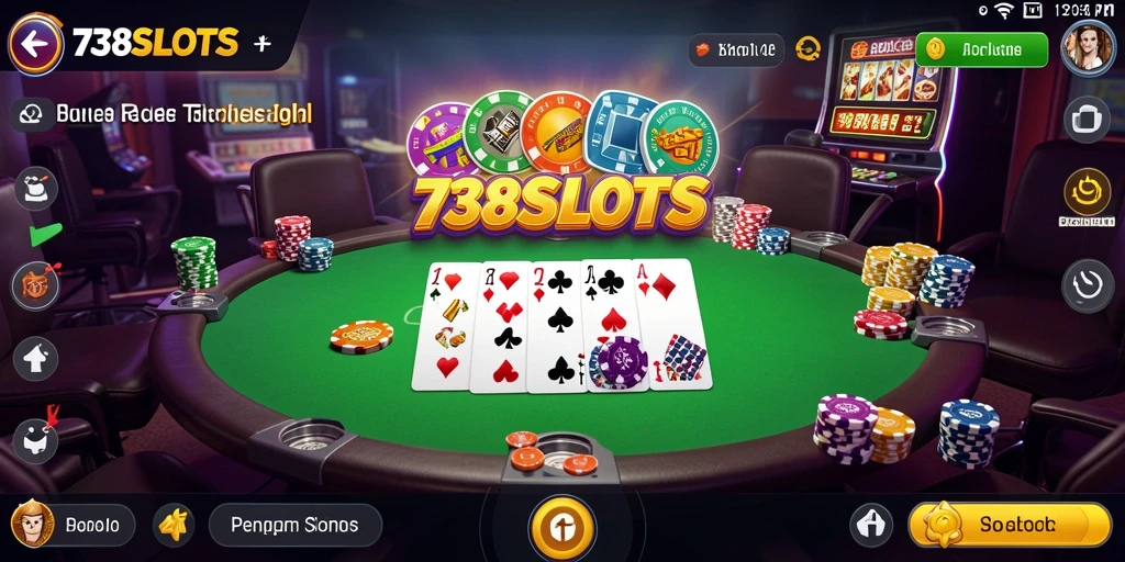 Screenshot utama 738SLOTS menampilkan suasana permainan Poker yang mendebarkan.