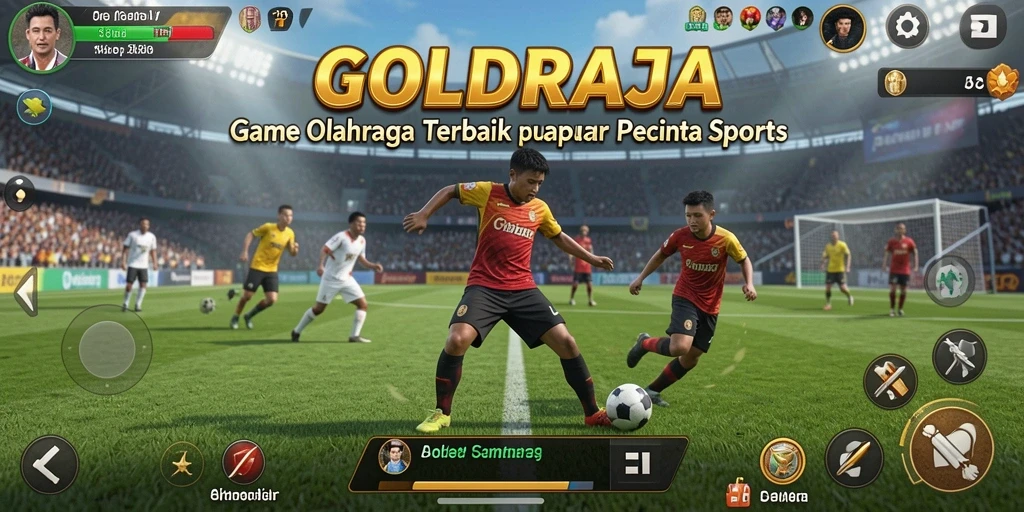 Tampilan gameplay GOLDRAJA dengan aksi olahraga yang seru.