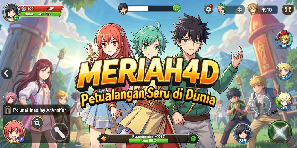 Tampilan gameplay MERIAH4D yang penuh warna dan karakter anime menarik.