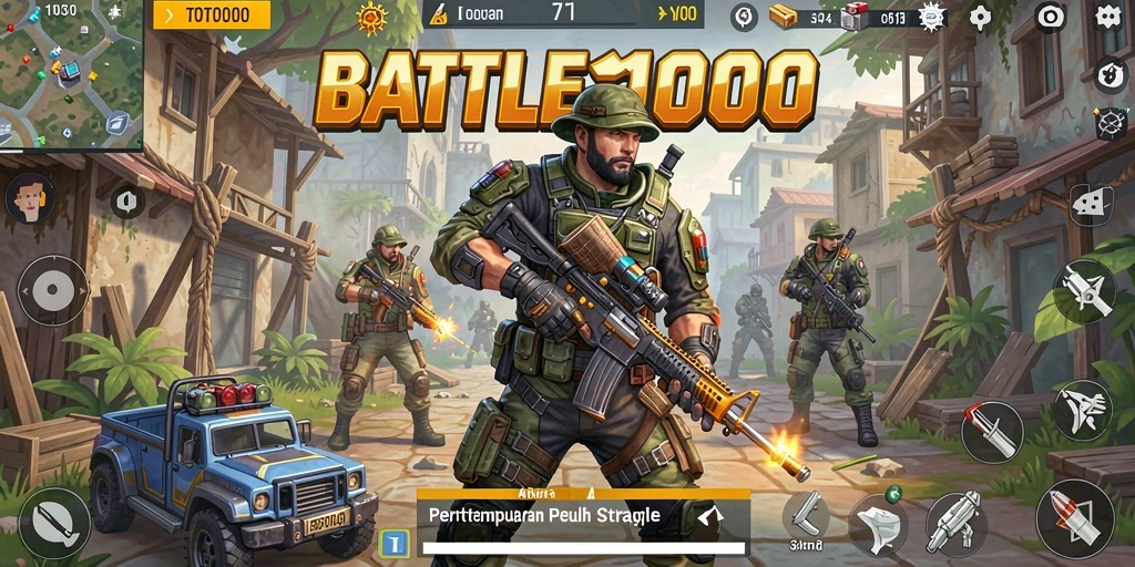 Screenshot TOTO1000 yang menunjukkan aksi Battle Royale intens.