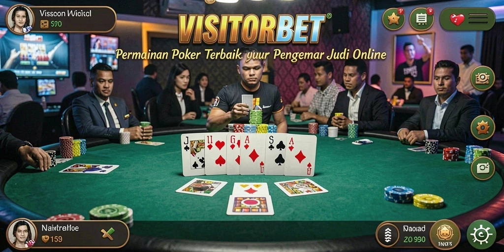 Tampilan utama gameplay Poker VISITORBET yang menarik dan interaktif.