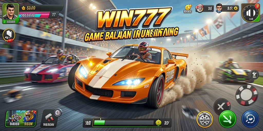 Screenshot gameplay <strong>WIN777</strong> menampilkan aksi balap yang mendebarkan di lintasan beragam.